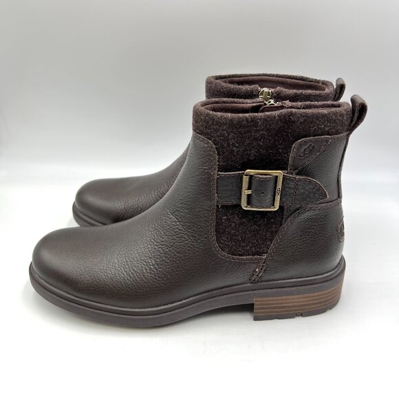 Ugg Womens Size 8.5 Harrison Moto Dark Brown Leather Ankle Boots Booties‎ Shoes - Picture 6 of 16